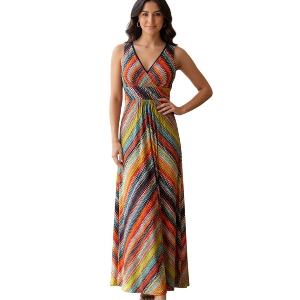 Mark & Spencer Vibrant Multicoloured Chevron Maxi Dress Size 8